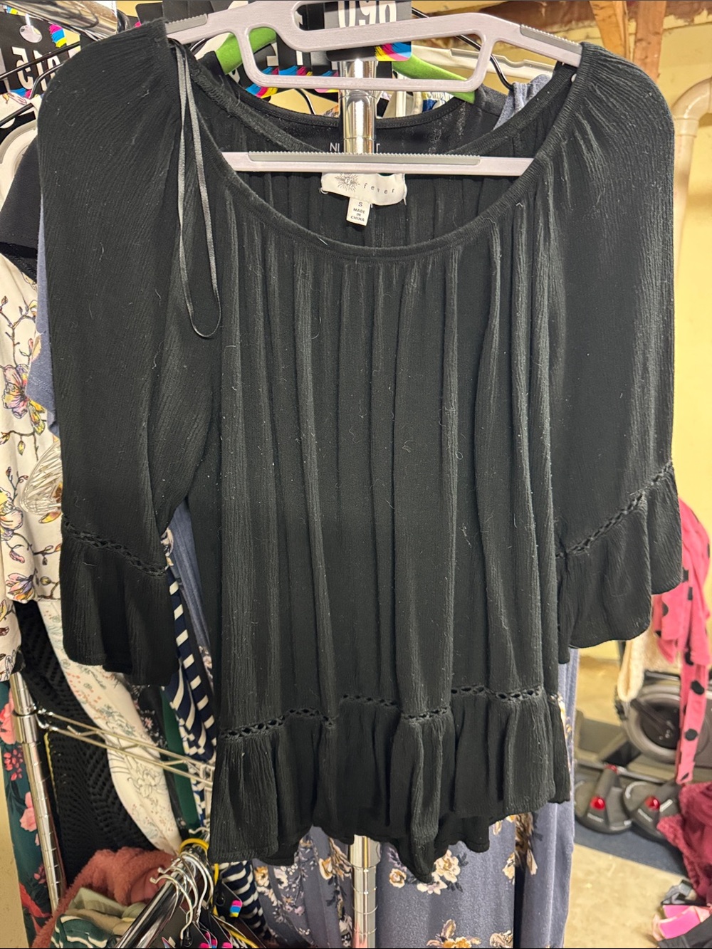 Fever Black Peasant Tunic Top